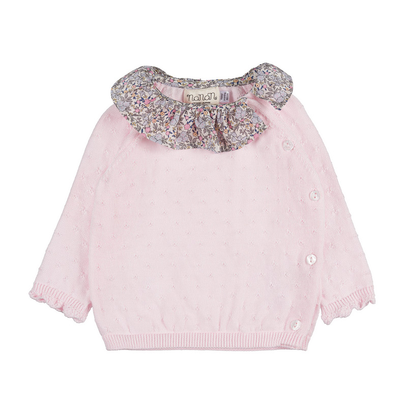 2-piece pink yarn romper with collar