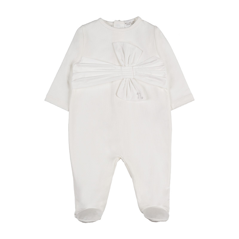 Off-white babygro with bow on the front
