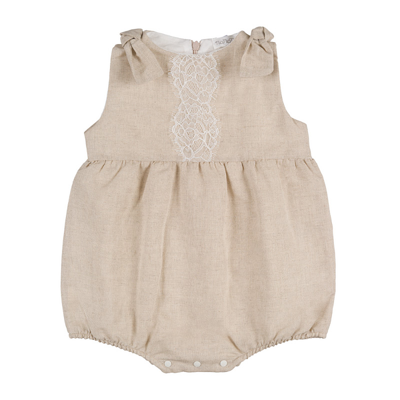 Beige linen romper with lace