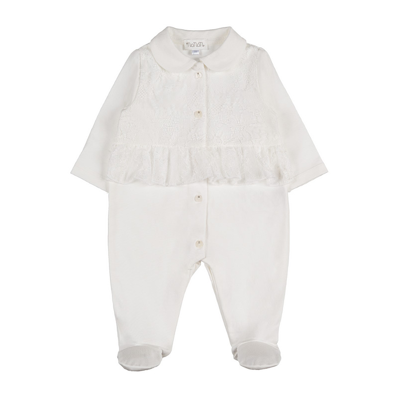 Off-white babygro with lace bib
