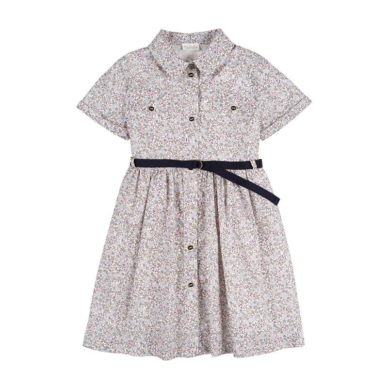 Pink flowered shirtdress with belt