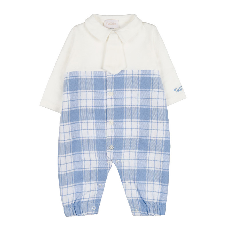 Tartan Open Front Babygro With Tie
