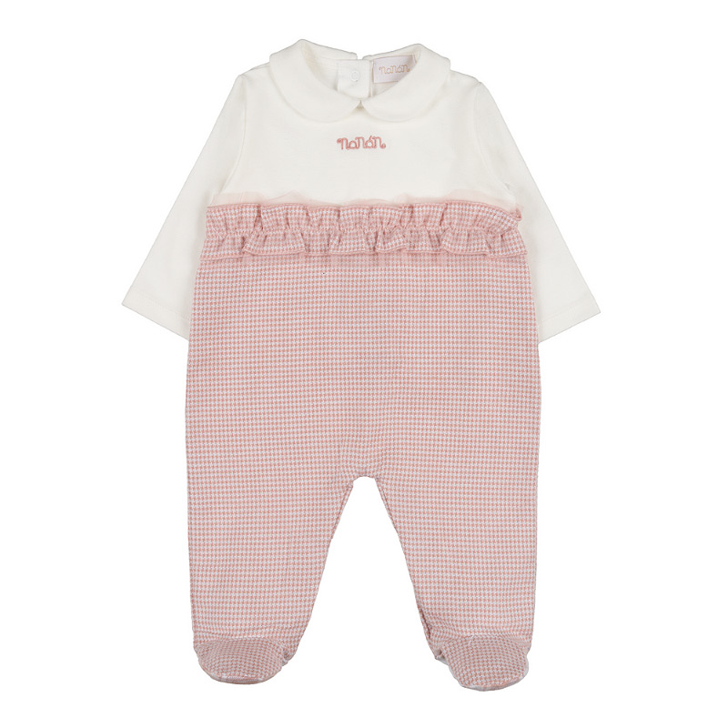 Pied De Poule Babygro With Rouches