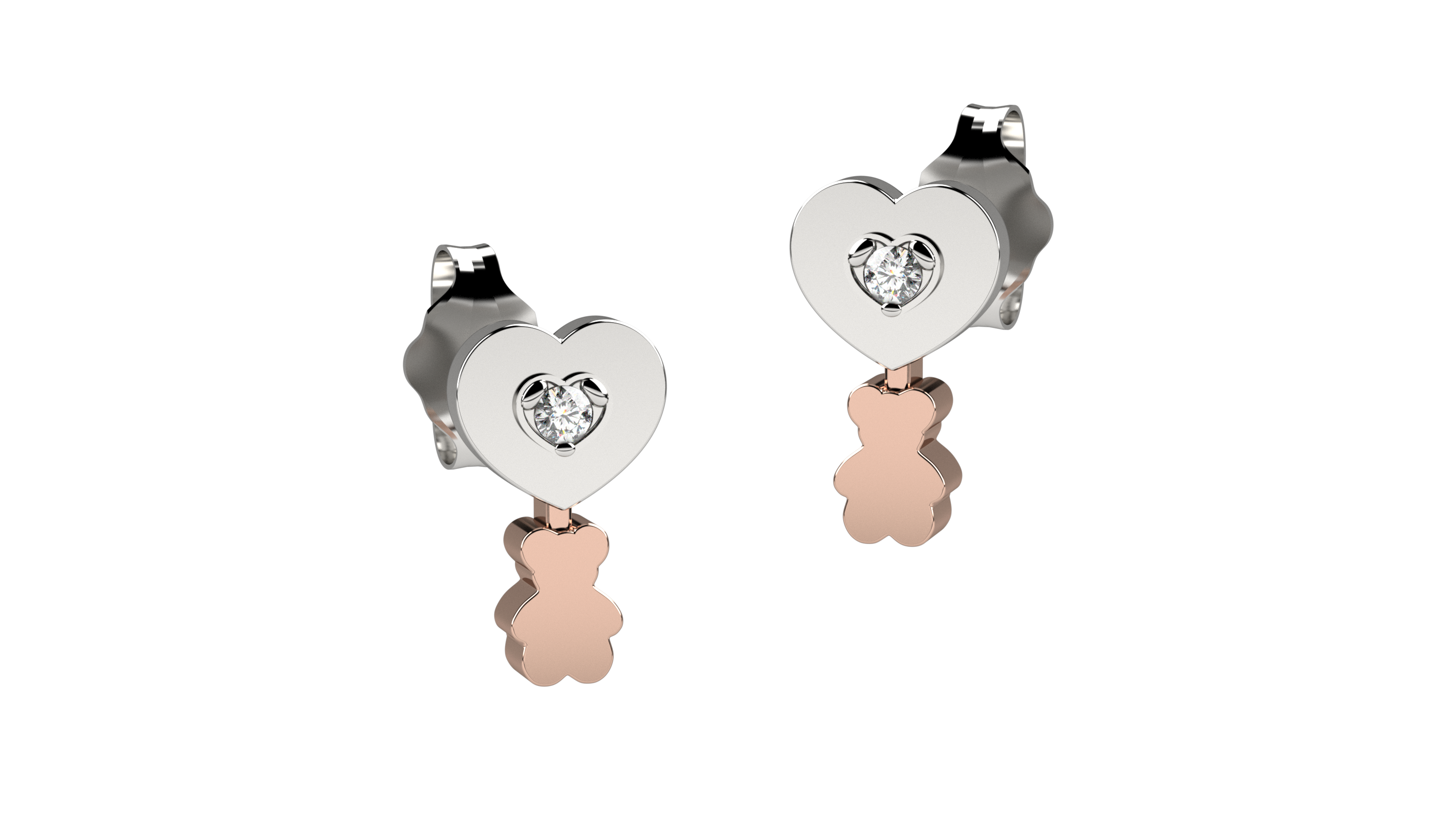 Stud Heart Bear Earrings