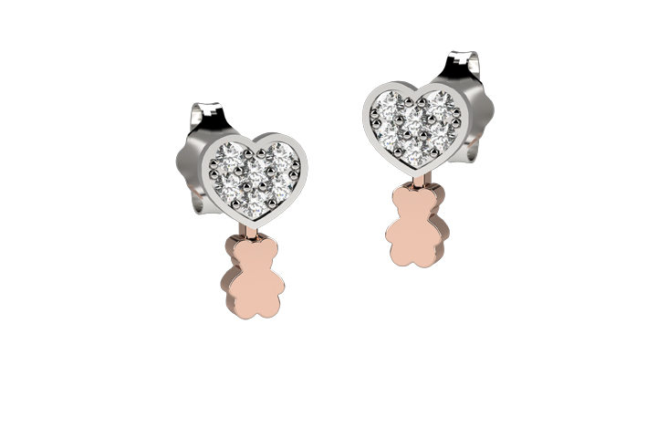 Stud Heart Bear Earrings